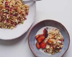 Breakfast couscous with roasted plums
