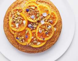 Orange olive oil cake with candied cardamom o...