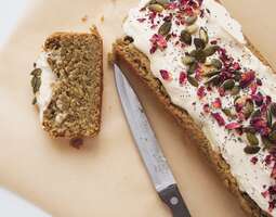 Pumpkin seed protein cake with sweet miso frosting