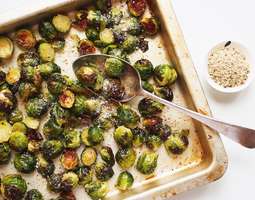 Sweet miso roasted Brussel sprouts with almon...