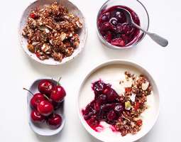 Yoghurt Bowl with Cherry Compote and Cacao Rawnola