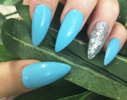 Blue & Silver Stiletto Nails