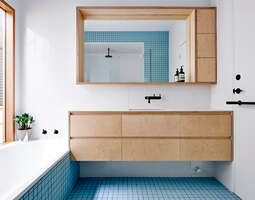 Modernin hirsitalon sisustus: kylpyhuone