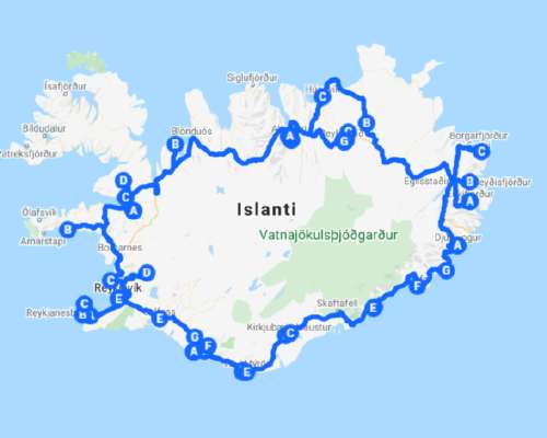 Road trip Islannin ympäri – autoreitti kartalla