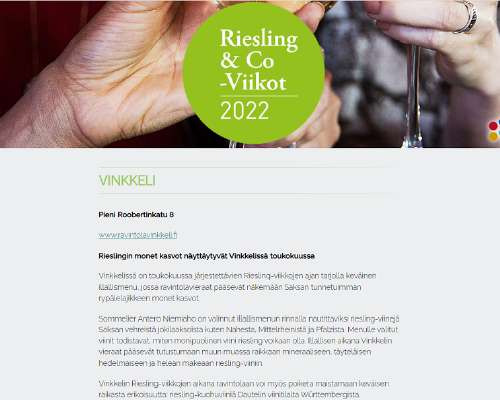 Ravintola Vinkkeli: Riesling & Co -menu 2022