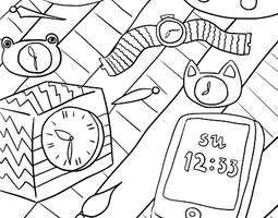 14 Clock (Inktober 2018, a coloring page) / 1...
