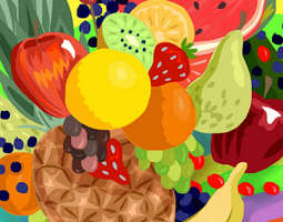 Cheerfully colored fruits in a jigsaw puzzle ...