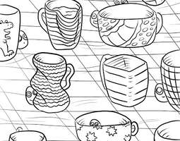 Hiding behind mugs (a coloring page) / Mukien...