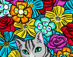 The cat that lives in a flower shop (colored)...