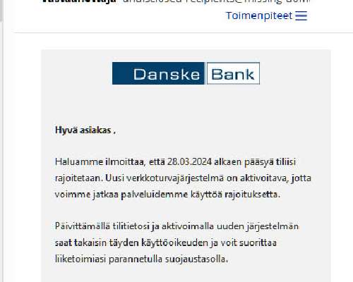 Danske bank nimissä jälleen huijaus