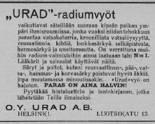 Radiumvyö paransi vaivat vuonna 1927