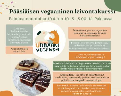 Vegaaninen leivontakurssi Helsingissä