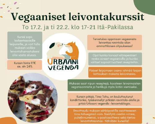Vegaaniset leivontakurssit Helsingissä