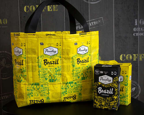 Keltainen Brazil kahvikassi ja olkalaukku