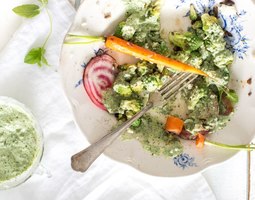 Spring salad with a Mache Mint Pesto